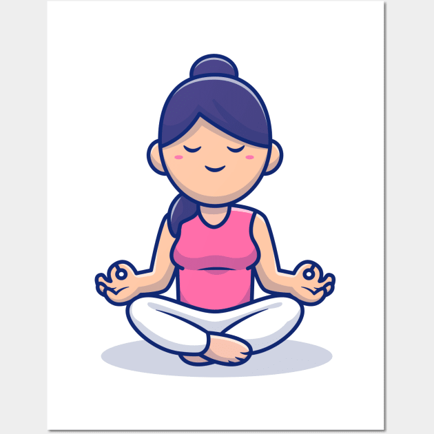 Cute Woman Meditating Yoga Wall Art by Catalyst Labs